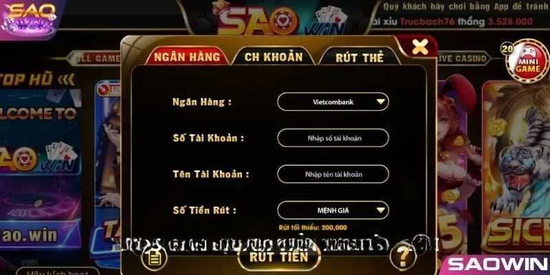 Rút tiền Saowin